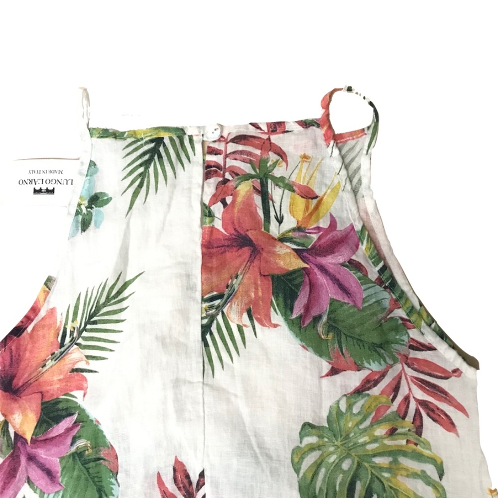Lungo L'arno Linen Dress Womens Size Large White Floral Midi Coastal Beach - Picture 3 of 8